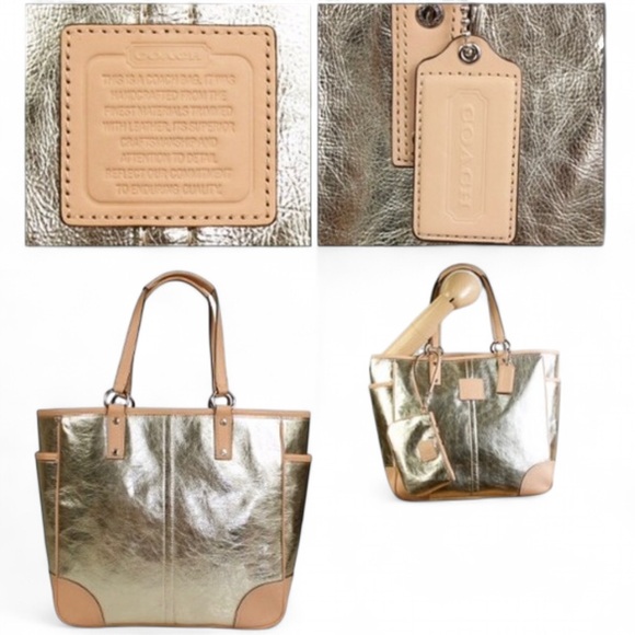 Vintage Coach Metallic Silver and Tan Leather Tote - Picture 3 of 15